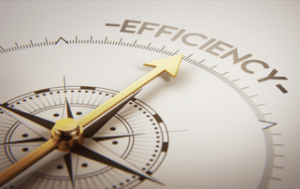 image of a compass pointing at the word efficiency