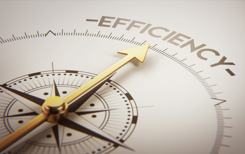 image of a compass pointing toward the word Efficiency