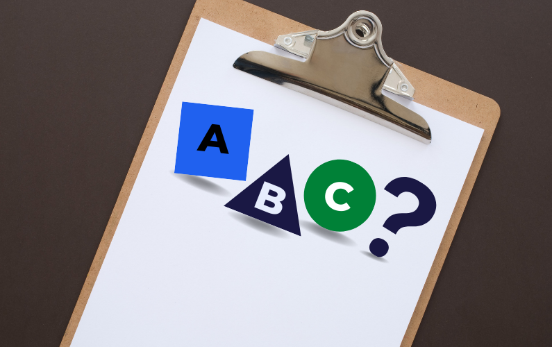 graphic of clipbaord with choice A, B, or C with a question mark