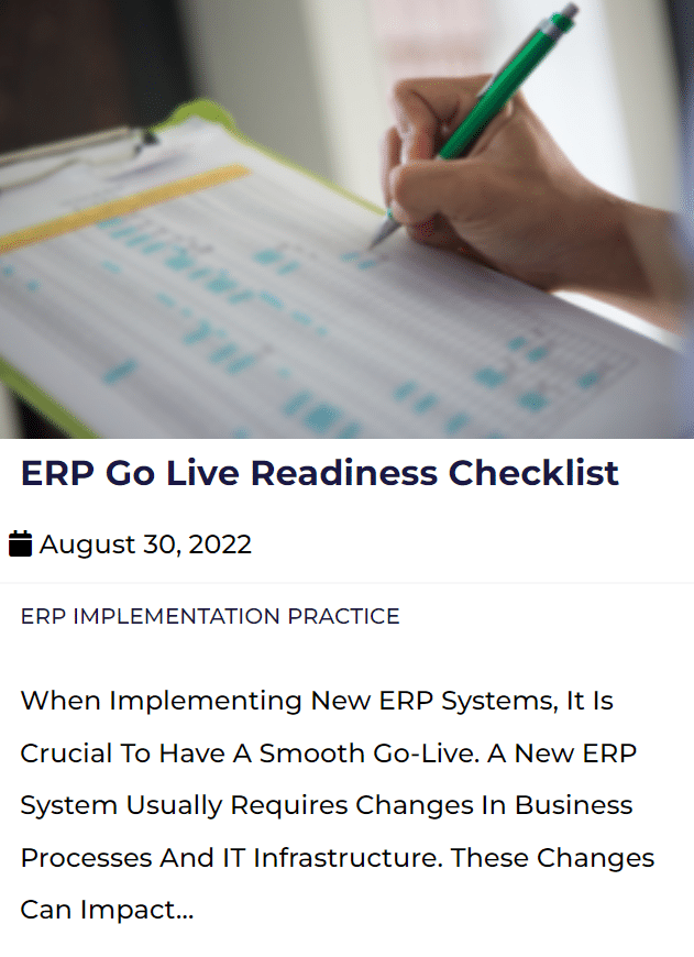 image of a blog post by Nestell & Associates titled "ERP Go-live Readiness Checklist"